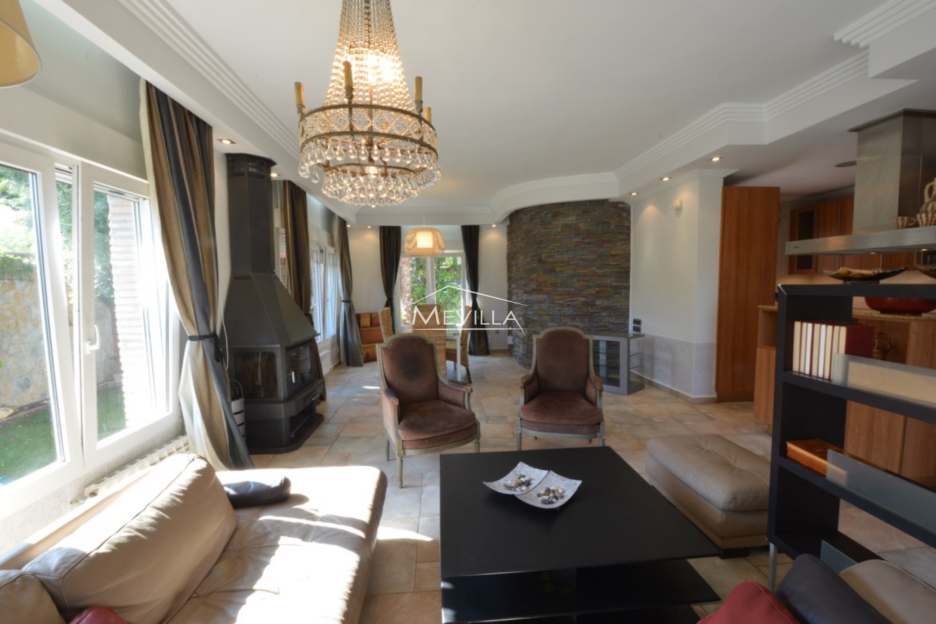 A living room with dining area 