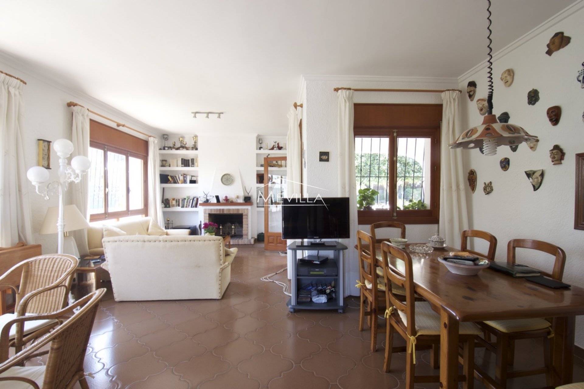 The living room with dining area 